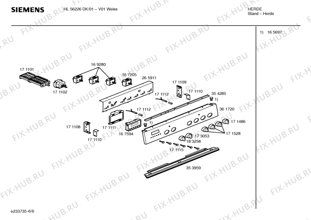 Схема №6 HL56226DK с изображением Ручка управления духовкой для электропечи Siemens 00183258