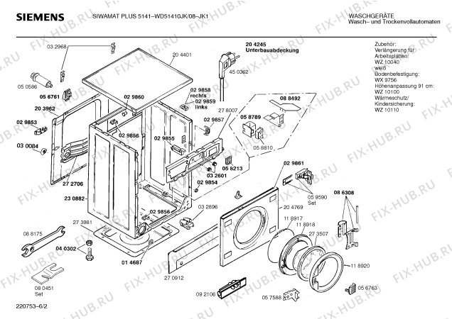 Взрыв-схема стиральной машины Siemens WD51410JK SIWAMAT PLUS 5141 - Схема узла 02