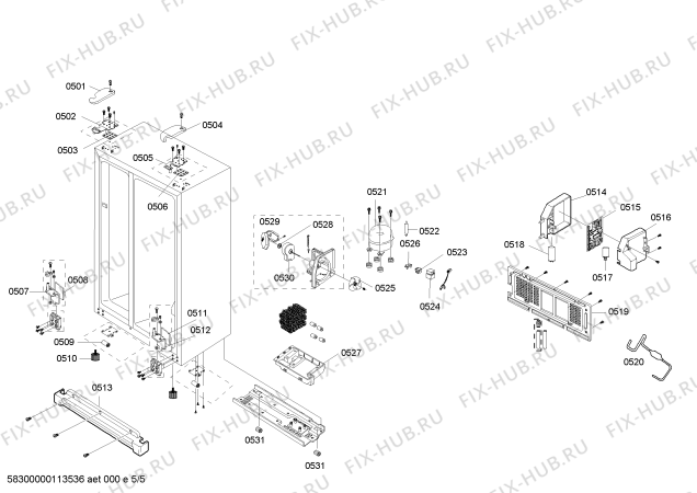 Взрыв-схема холодильника Samsung Electronics RS21WANS1/XEG - Схема узла 05