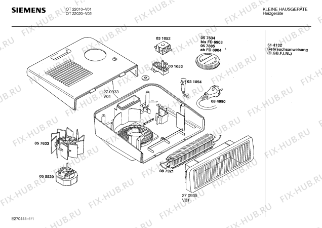 Схема №1 OT22010 с изображением Переключатель для обогревателя (вентилятора) Siemens 00031052