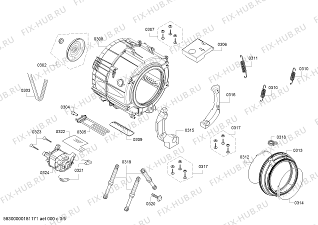 Схема №1 WM12K268IN varioPerfect с изображением Винт для стиралки Siemens 00629154