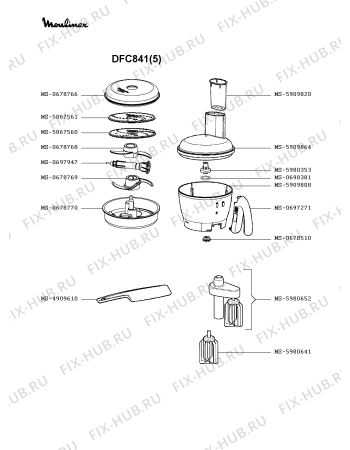 Взрыв-схема кухонного комбайна Moulinex DFC841(5) - Схема узла ZP003265.1P2