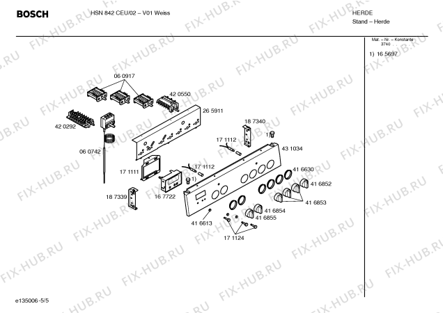 Схема №3 HSN842CEU с изображением Панель управления для духового шкафа Bosch 00431034