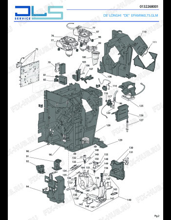 Взрыв-схема кофеварки (кофемашины) DELONGHI MAESTOSA  EPAM960.75.GLM - Схема узла 2
