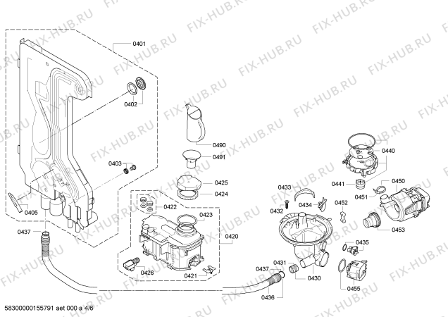 Взрыв-схема посудомоечной машины Bosch SMS40E82IL, AquaStop made in Germany - Схема узла 04