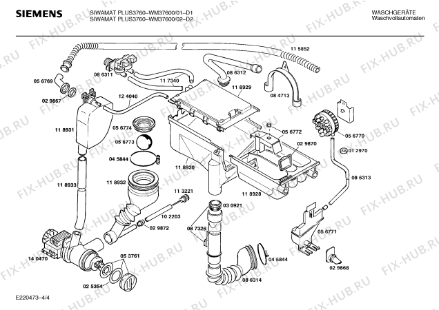 Взрыв-схема стиральной машины Siemens WM37600 SIWAMAT PLUS 3760 - Схема узла 04