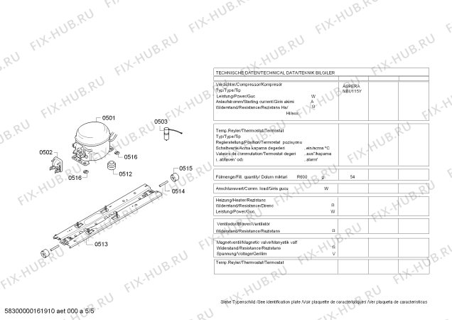 Взрыв-схема холодильника Bosch KDN56AI10N - Схема узла 05