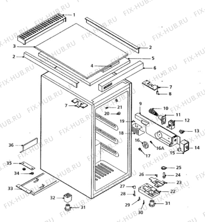 Взрыв-схема холодильника Zanussi ZF110T - Схема узла Cabinet + armatures