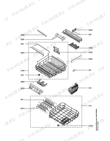 Взрыв-схема посудомоечной машины Husqvarna Electrolux QB5300W - Схема узла Baskets, tubes 061