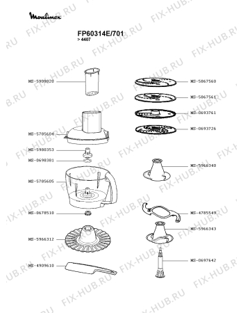 Взрыв-схема кухонного комбайна Moulinex FP60314E/701 - Схема узла 7P003334.3P2
