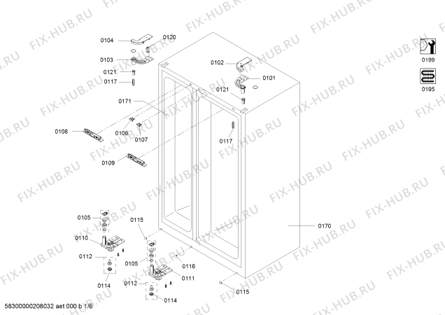 Схема №4 KAN92VI30A с изображением Дверь для холодильника Bosch 00717051