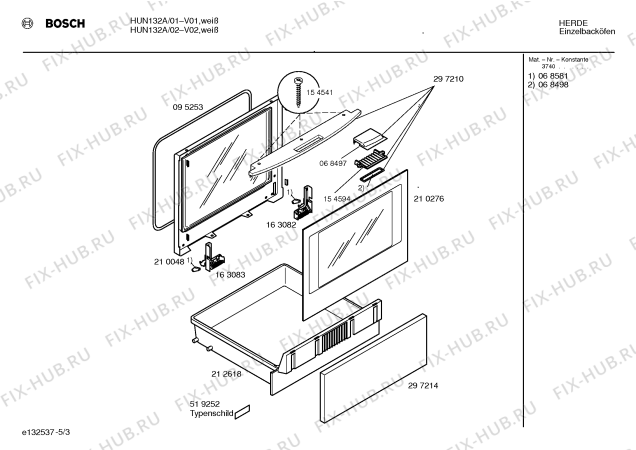 Схема №3 HUN132A с изображением Инструкция по эксплуатации для плиты (духовки) Bosch 00520436