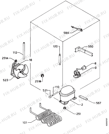 Взрыв-схема холодильника Zanussi ZKC54L/A - Схема узла Cooling system 017