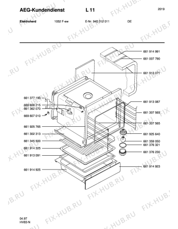 Взрыв-схема плиты (духовки) Aeg 1052F-W - Схема узла Section2