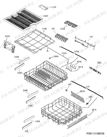 Взрыв-схема посудомоечной машины Aeg F98870VI0P - Схема узла Basket 160