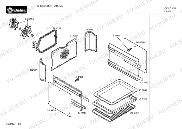 Взрыв-схема плиты (духовки) Balay 3HM509XT - Схема узла 04