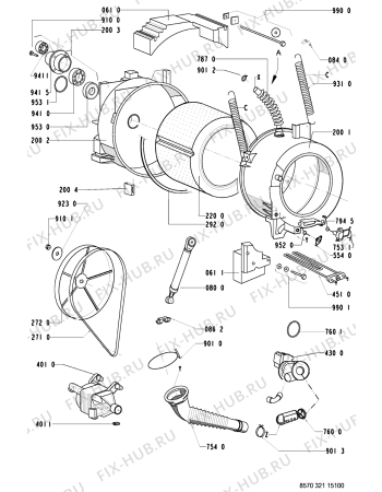 Схема №1 AWM 246 с изображением Бак (полубак) для стиралки Whirlpool 481941818356