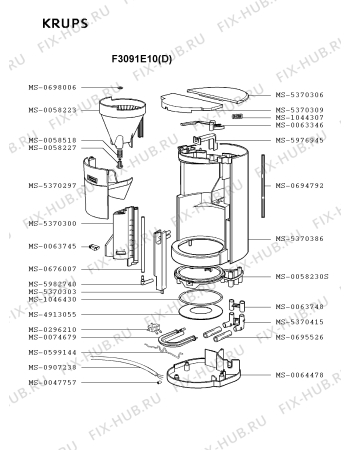 Взрыв-схема кофеварки (кофемашины) Krups F3091E10(D) - Схема узла FP002424.3P2