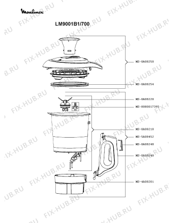 Взрыв-схема блендера (миксера) Moulinex LM9001B1/700 - Схема узла HP004098.5P2