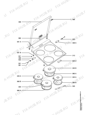 Взрыв-схема плиты (духовки) Aeg 1043F-EW - Схема узла Electrical cooking plates