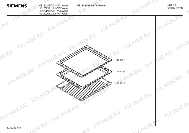 Взрыв-схема плиты (духовки) Siemens HB12021SK - Схема узла 05