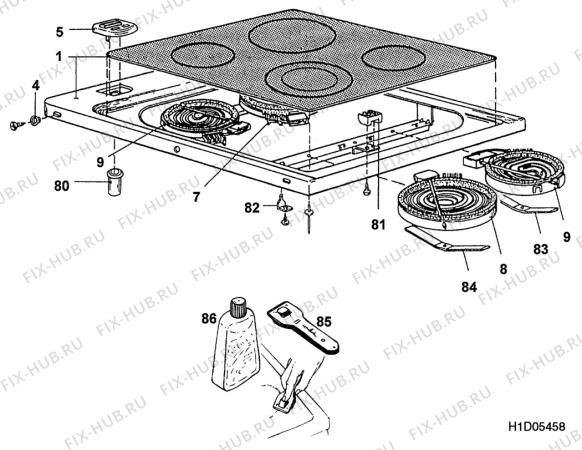 Взрыв-схема плиты (духовки) Aeg C75012V - Схема узла H10 Hob