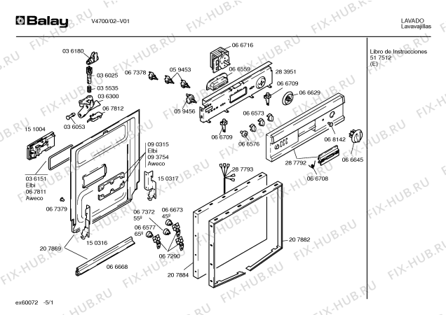 Схема №1 V4700 с изображением Панель управления для посудомойки Bosch 00287792