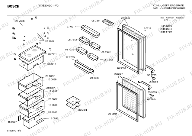 Взрыв-схема холодильника Bosch KGE3302 - Схема узла 02