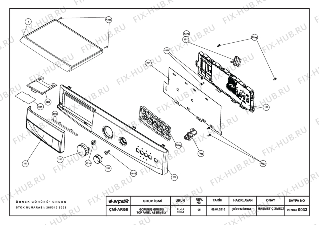 Взрыв-схема стиральной машины Beko BEKO WML 15100 DB (7132781600) - TOP PANEL ASSEMBLY REV-05