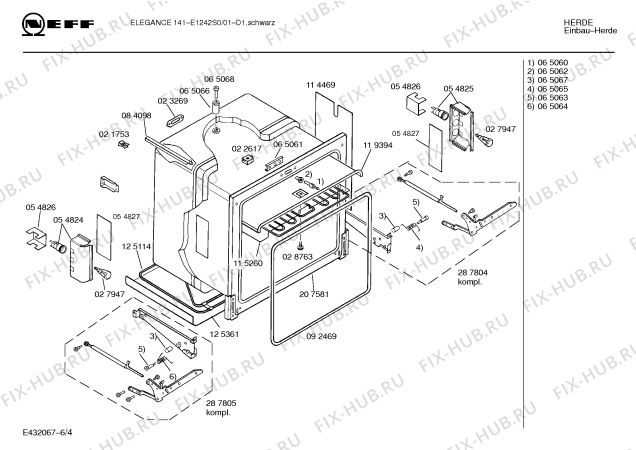Взрыв-схема плиты (духовки) Neff E1242S0 ELEGANCE 141 - Схема узла 04
