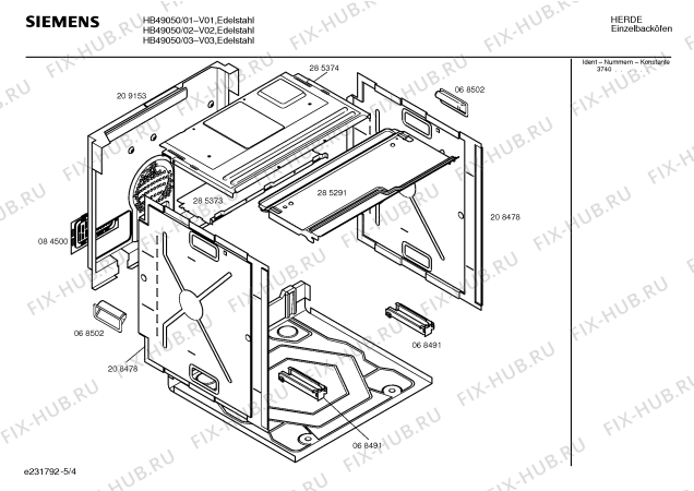 Взрыв-схема плиты (духовки) Siemens HB49050 - Схема узла 04