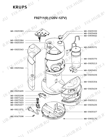 Взрыв-схема кофеварки (кофемашины) Krups F92711(0) - Схема узла ZP001882.7P2