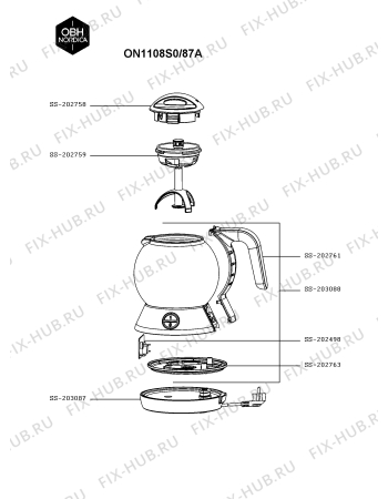 Схема №1 ON1108S0/87A с изображением Часть корпуса для чайника (термопота) Seb SS-203087