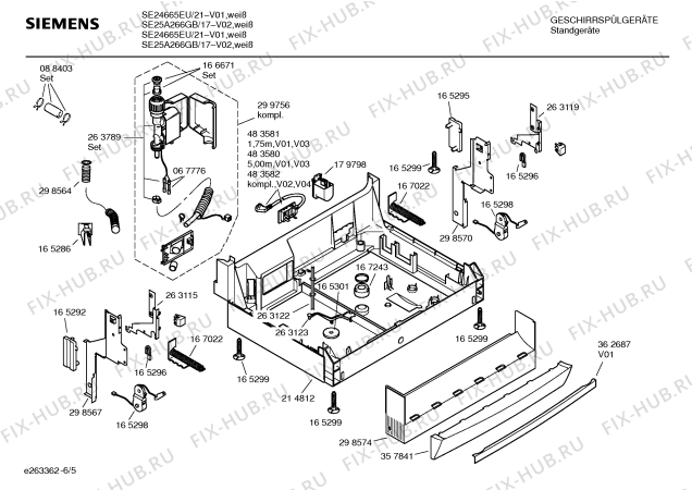 Взрыв-схема посудомоечной машины Siemens SE25A266GB Extraklasse - Схема узла 05