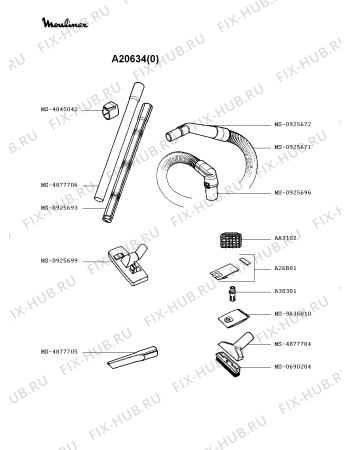 Взрыв-схема пылесоса Moulinex A20634(0) - Схема узла 3P002315.1P2