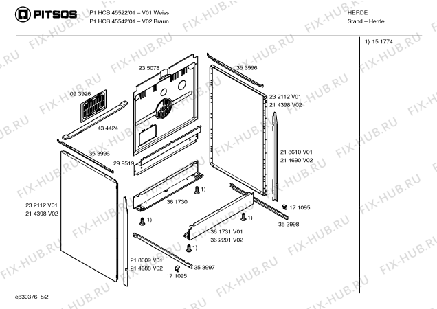 Взрыв-схема плиты (духовки) Pitsos P1HCB45522 - Схема узла 02