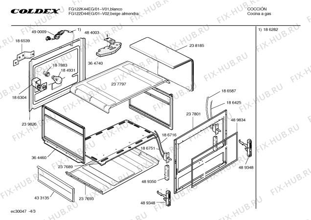 Взрыв-схема плиты (духовки) Coldex FG122K44EG GRAND PRIX II - Схема узла 03