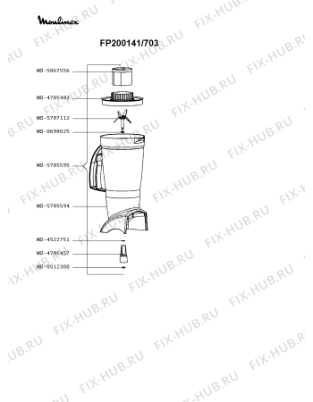 Взрыв-схема кухонного комбайна Moulinex FP200141/703 - Схема узла MP003631.0P3