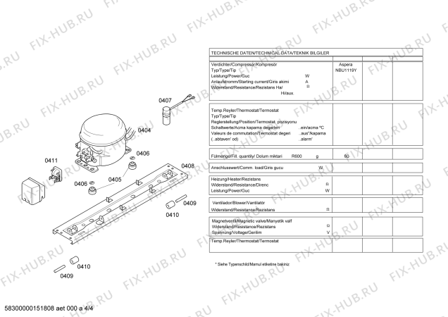 Взрыв-схема холодильника Bosch KDN53V01NE - Схема узла 04