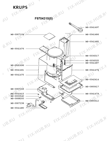 Взрыв-схема кофеварки (кофемашины) Krups F9704310(0) - Схема узла YP001886.2P2