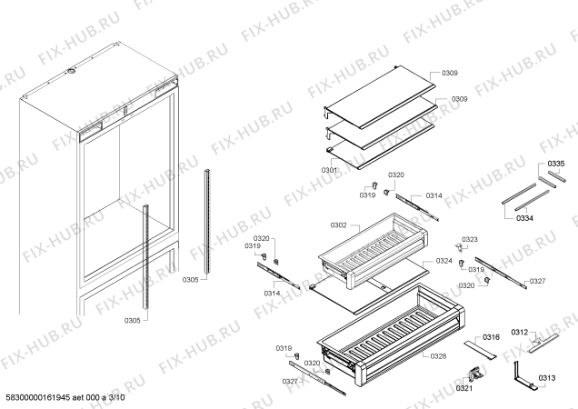 Схема №5 B30IB800SP Bosch с изображением Выдвижной ящик для холодильника Bosch 00688031
