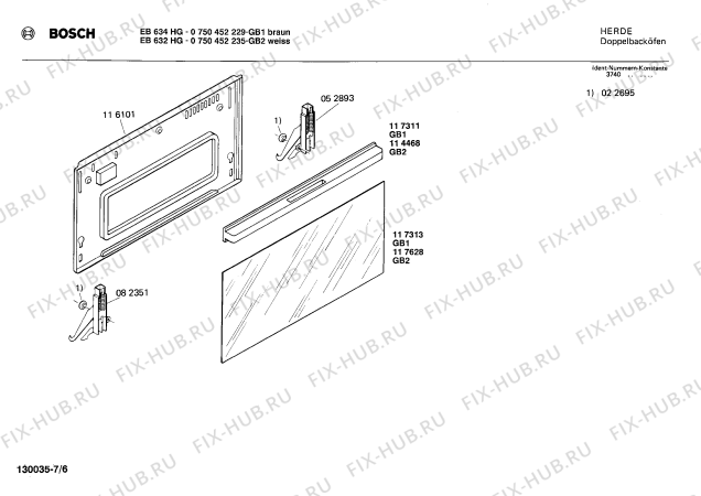 Схема №4 0750452235 EB632HG с изображением Фронтальное стекло для электропечи Bosch 00117312