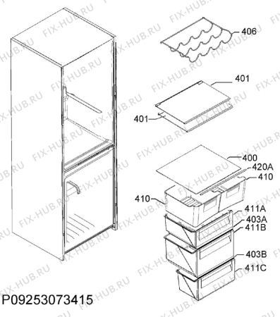 Взрыв-схема холодильника Electrolux EN3380MOX - Схема узла Internal parts