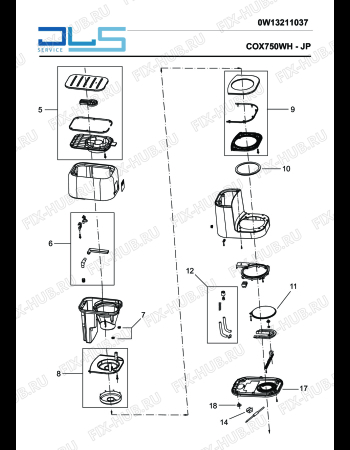 Взрыв-схема кофеварки (кофемашины) DELONGHI COX750J-WH 6 cup COFFEE MAKER - Схема узла 2