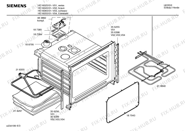 Взрыв-схема плиты (духовки) Siemens HE16055 - Схема узла 03