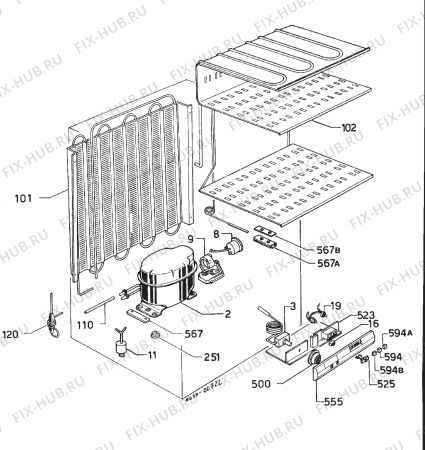 Взрыв-схема холодильника Privileg 014180 4 - Схема узла Cooling system 017