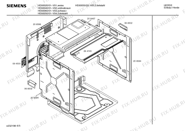 Взрыв-схема плиты (духовки) Siemens HE60020 - Схема узла 05