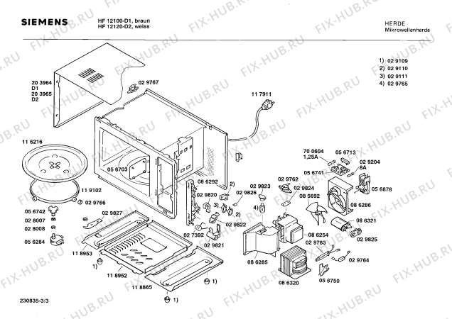 Взрыв-схема микроволновой печи Siemens HF12120 - Схема узла 03