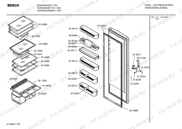Схема №3 KD40R423ME с изображением Дверь для холодильной камеры Bosch 00240480