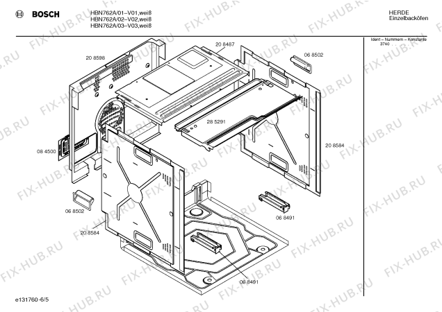 Взрыв-схема плиты (духовки) Bosch HBN762A - Схема узла 05